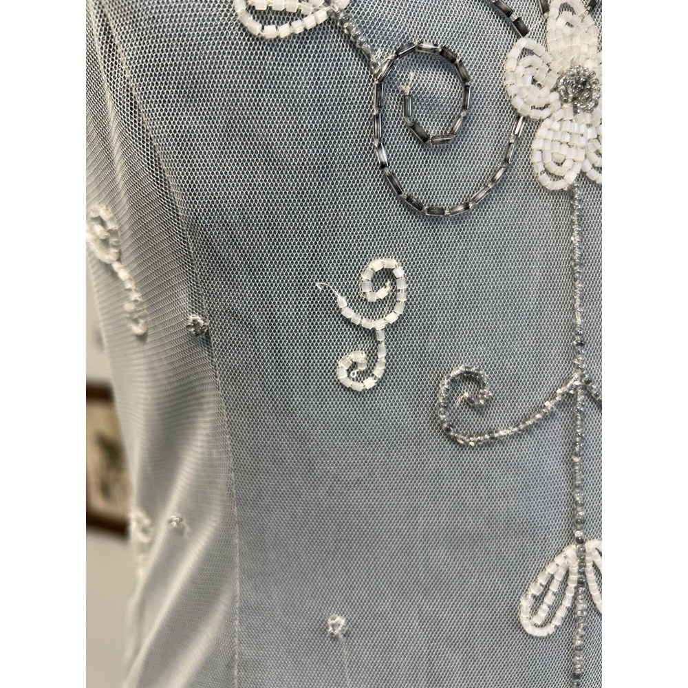 Vintage antique 1940s Slate Blue Beaded Mesh Flapper Midi Dress Size 8 - Picture 4 of 8